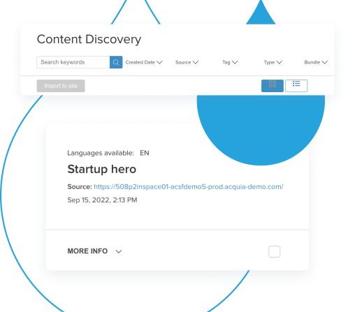 blue acquia droplets with product screenshots coming out