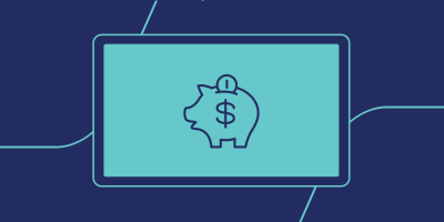 illustration of a monitor with a piggy bank
