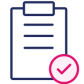 navy and pink icon of a document with a checkmark