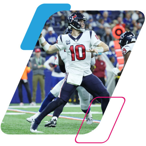 image of a Texans football player throwing a ball cropped by a parallelogram