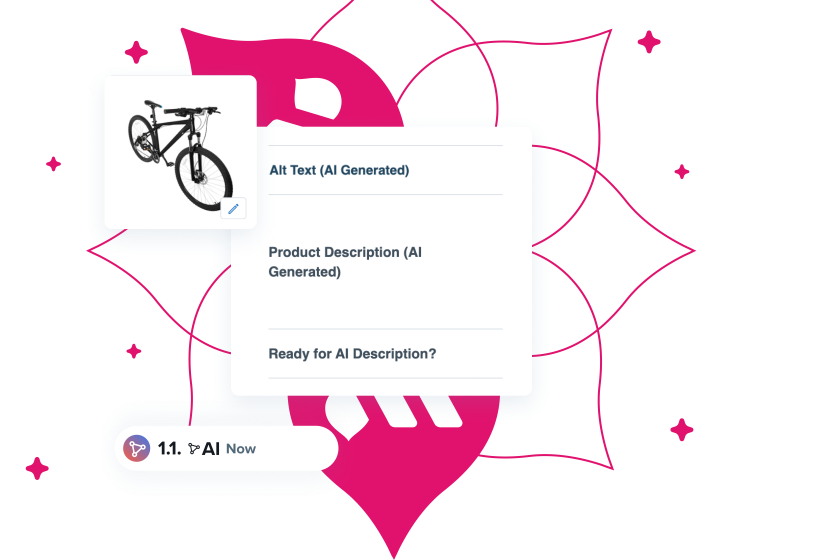pink acquia droplets with screenshots from Acquia DAM surrounded by star icons