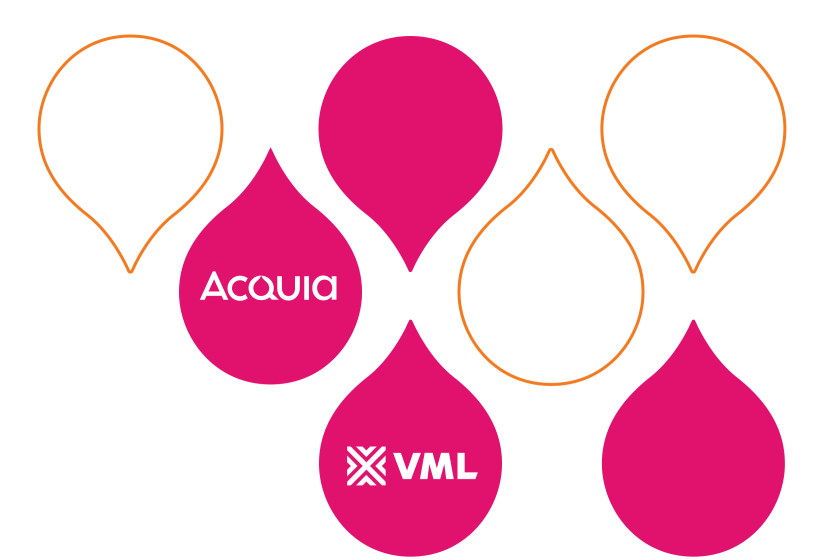 Stylized graphic showcasing the Acquia and VML logos