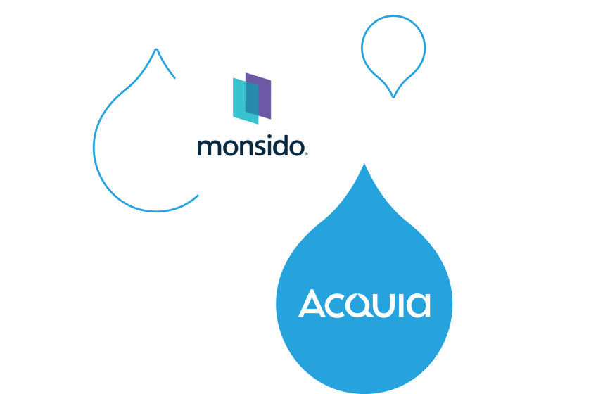 stylized graphic of Monsido logo paired with the Acquia logo