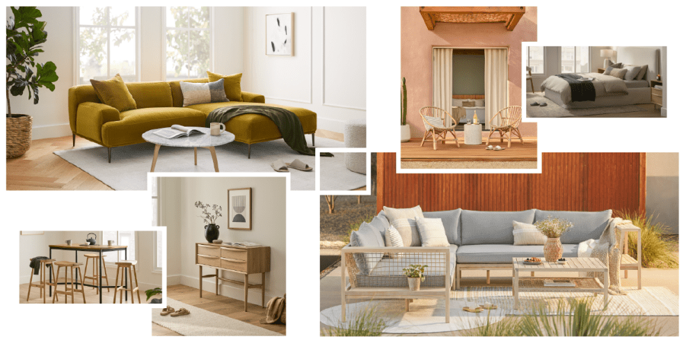 Collage of images showing home decor