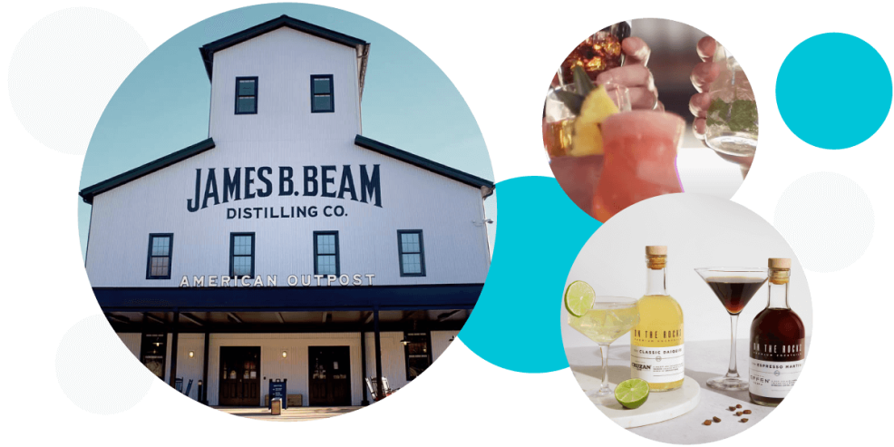 Collage of images featuring James Beam distillery and cocktails
