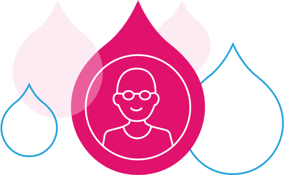 line art person in a pink acquia droplet