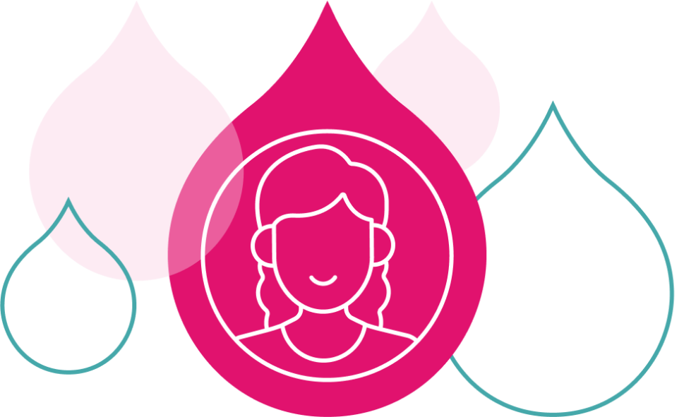 line art of a woman in a pink acquia droplet