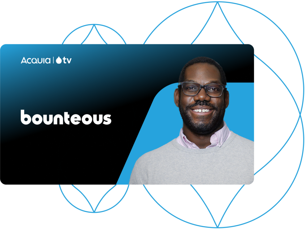black to blue gradient with someone's headshot and the Acquia TV and Bounteous Logo