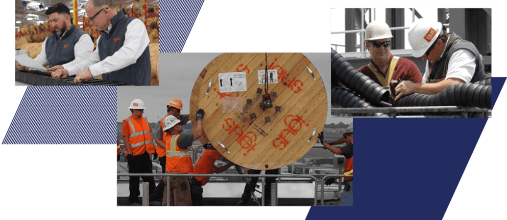 Collage of three images of workers using igus materials