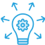 blue icon of a light bulb with a cog wheel in the middle