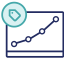 navy and teal icon of a browser with a chart trending up and a price tag in the corner