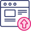navy and pink icon of a web browser with a pink upload icon