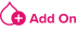 pink acquia droplet with a plus sign in the lower right corner and the words "add on" to the right of it