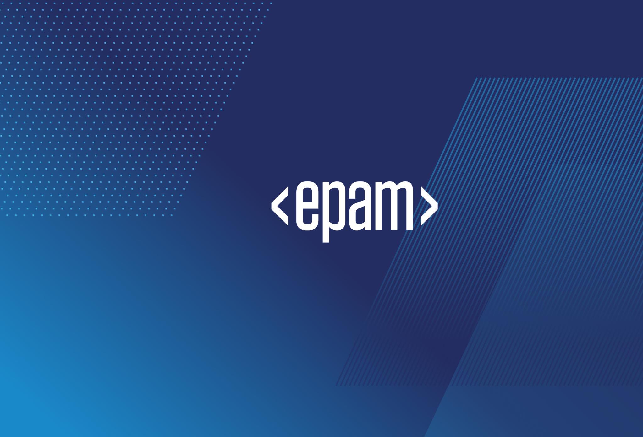 White EPAM Logo on navy to blue gradient background