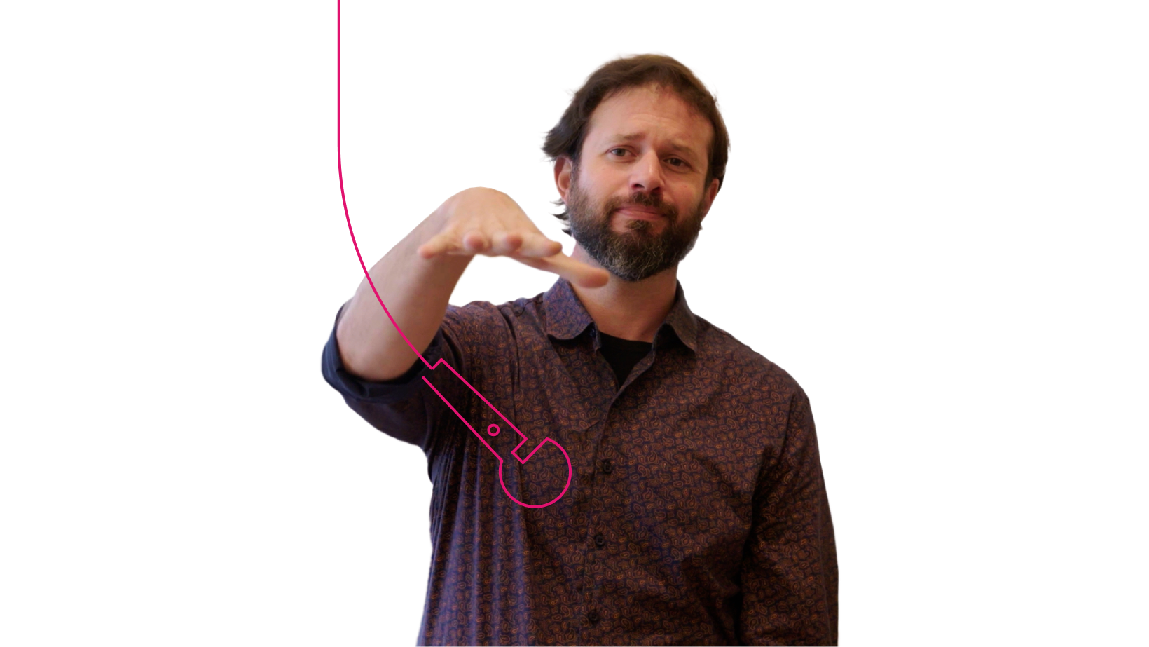image of a person dropping a pink line art mic