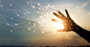 Hand with digital projection of connections