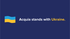 Ukraine flag and text saying Acquia stands with Ukraine