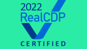 Blue and green badge for 2022 RealCDP Institute certification