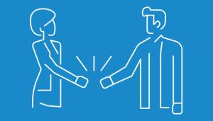 Line art of two individuals about to shake hands