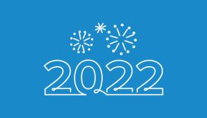 Two-color line art that features fireworks and copy that reads "2022"