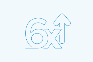 Line art of the number 6 with an X for 6x and an arrow pointing up.