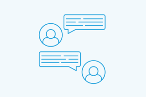 Two people having a conversation with speech bubbles between them