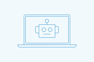 Laptop displaying simple robot icon on screen