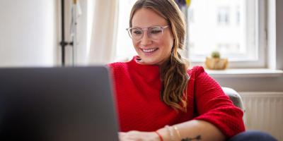 woman using computer