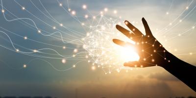 Hand with digital projection of connections