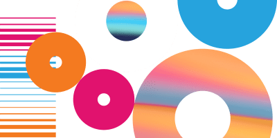 Various geometries with orange, blue, and pink colors