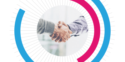 circular bar graph with hands shaking photo in the middle