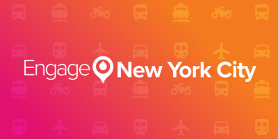 Pink to orange gradient with engage new york logo