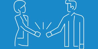 Line art of two individuals about to shake hands