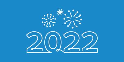 Two-color line art that features fireworks and copy that reads "2022"