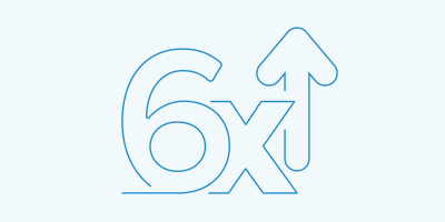 Line art of the number 6 with an X for 6x and an arrow pointing up.