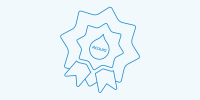 Blue outlined star-shaped badge or award symbol with decorative inner design