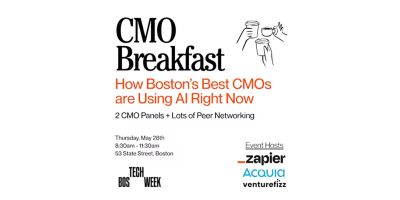 CMO Breakfast event banner featuring speakers from Zenjob and Zapier logos