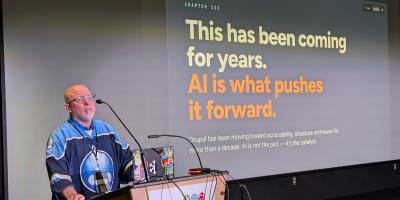 Rod Martin delivering his keynote at DrupalCamp Ottawa 2026