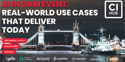 Conference promotional graphic for real-world AI use cases event with London Tower Bridge backdrop