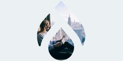 Drupal logo with NYC background