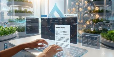 A user at a computer, using AI with a virtual calendar