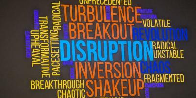 A jumble of words related to disruption