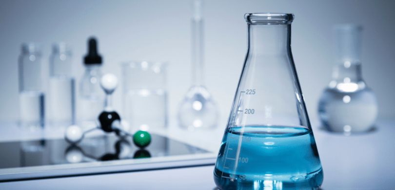 Lab chemicals in an Erlenmeyer flask