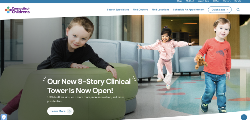 image of the CT Children's website