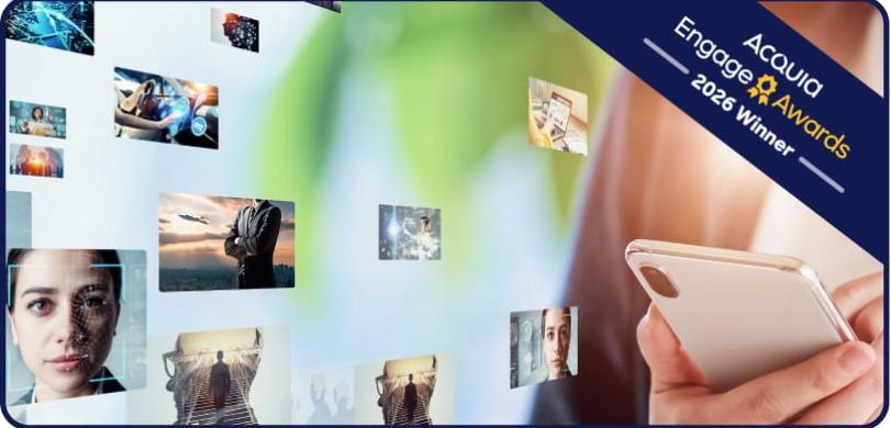 Person using tablet with floating photos and documents in digital workspace