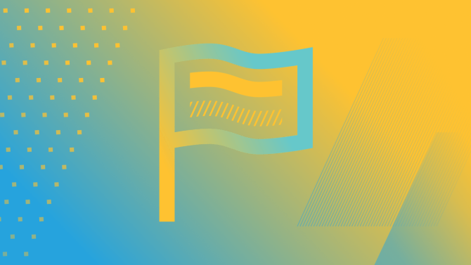 Yellow flag icon on blue and yellow gradient background 