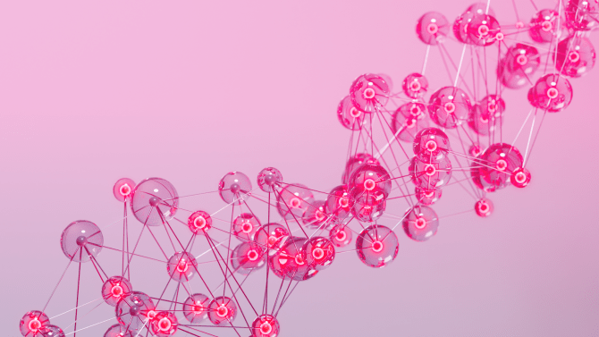 Pink background with abstract molecules