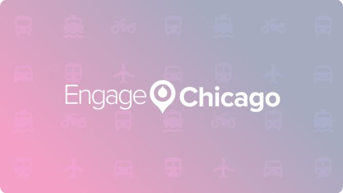 pink to navy background with Engage Chicago logo