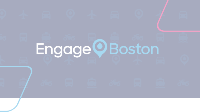 faded navy background with blue and pink parallelograms and an Acquia Engage Boston Logo