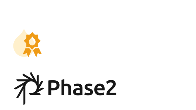 Phase2 logo with a yellow award badge